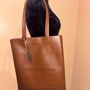 Calvin Klein Embossed Logo Tan Tote
